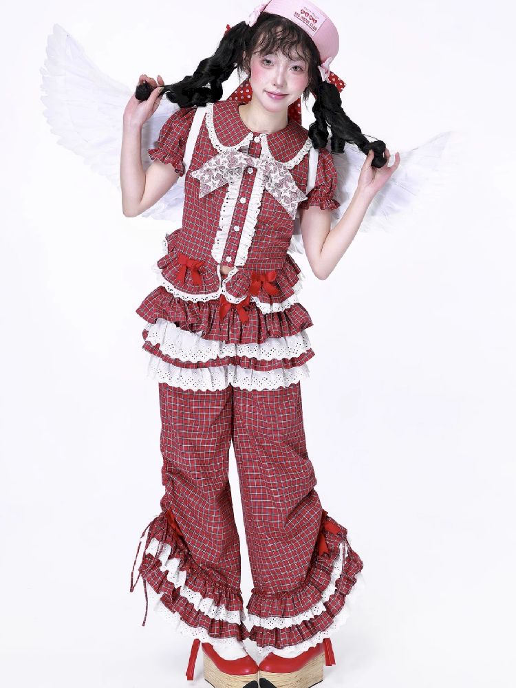 Plaid Short Sleeve Blouse【s0000012189】