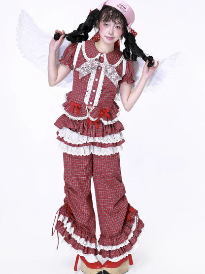 Plaid Short Sleeve Blouse【s0000012189】