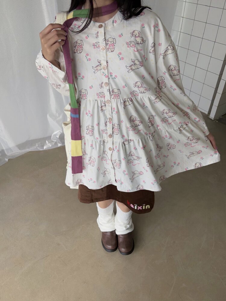 Puppy Print Corduroy Loose Shirt【s0000019083】