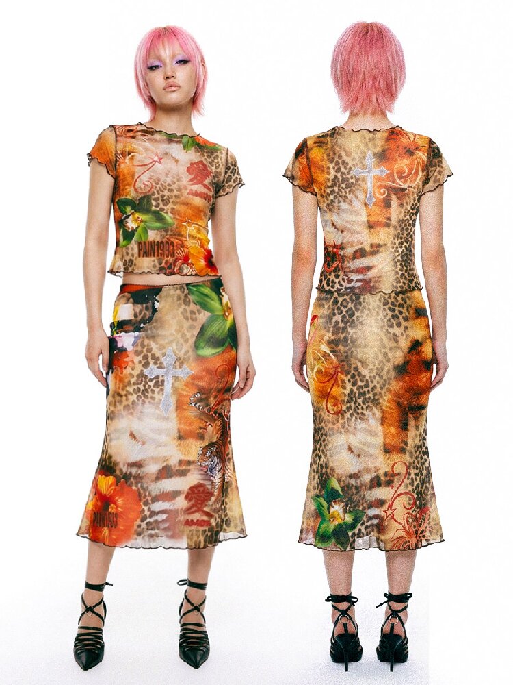 Leopard Print Mesh Mermaid Dress Set【s0000017450】