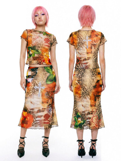 Leopard Print Mesh Mermaid Dress Set【s0000017450】
