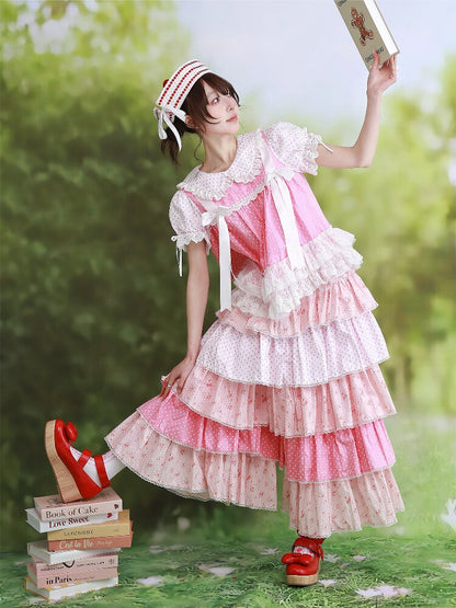 Pink Polka Dot Cake Skirt Pants【s0000016553】