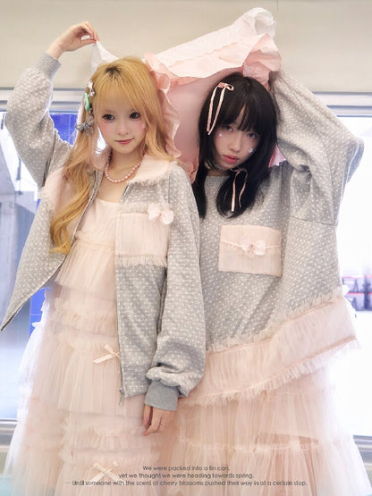 Polka Dot Mesh Lace Sweatshirt【s0000016368】