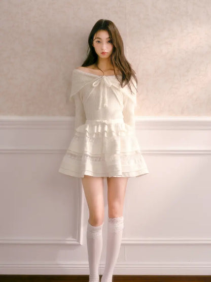 Bow-Tie Slim-Fit Long-Sleeve Knit Top【s0000014339】