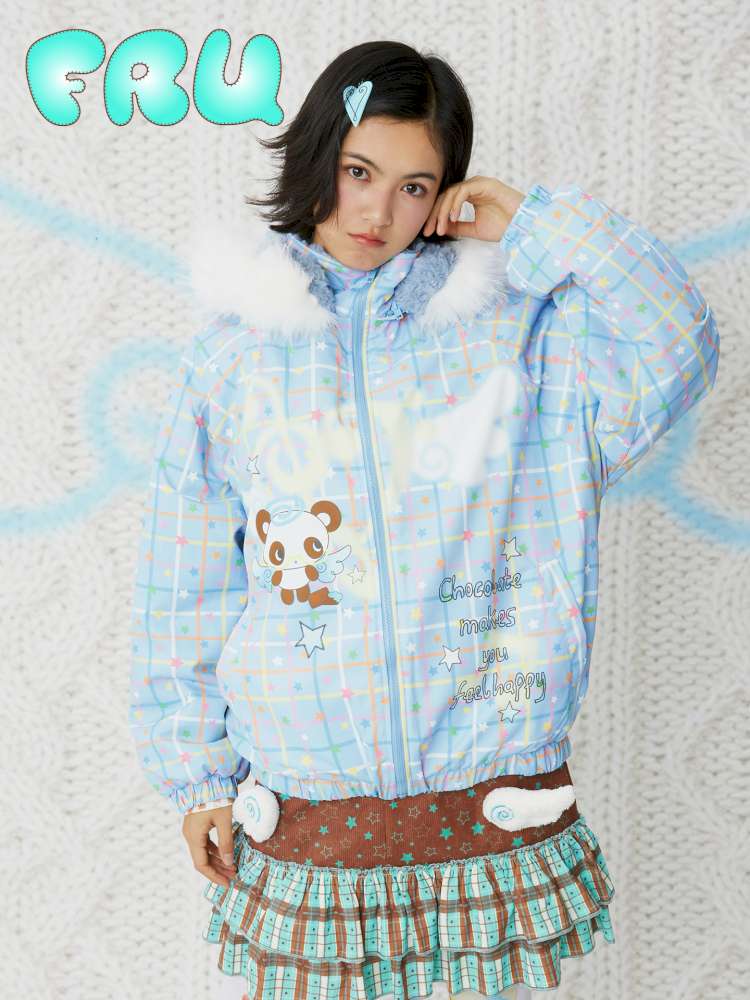 Print Blue Brown Hooded Cotton Suit【s0000014854】