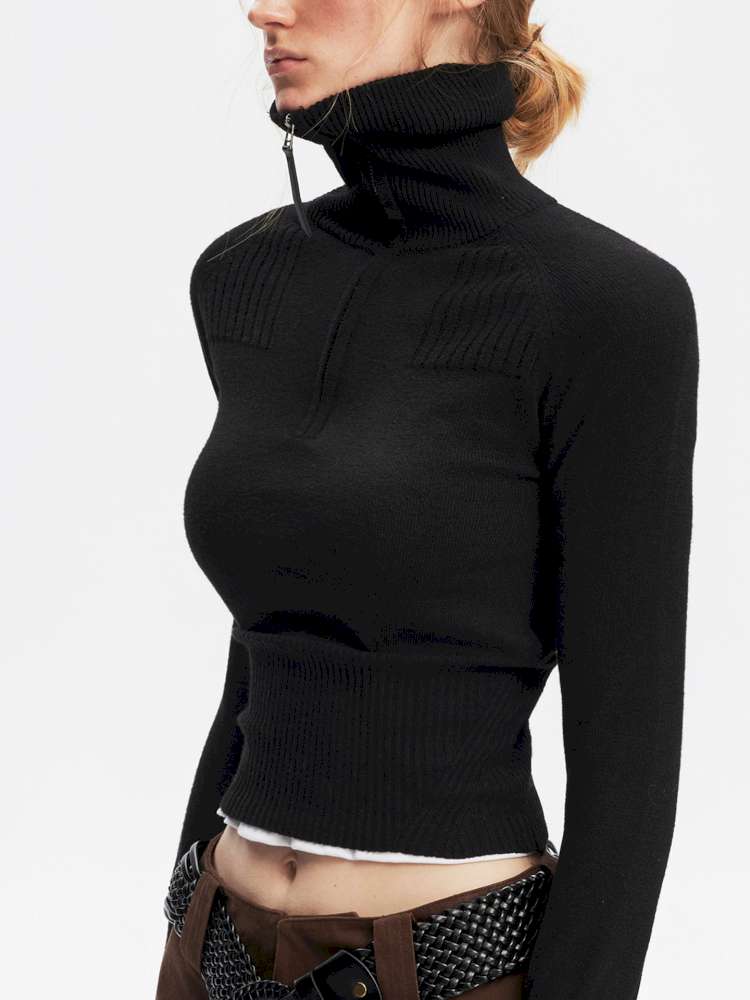Half-Turtleneck Zip Knit Long-Sleeve T-Shirt【s0000014876】