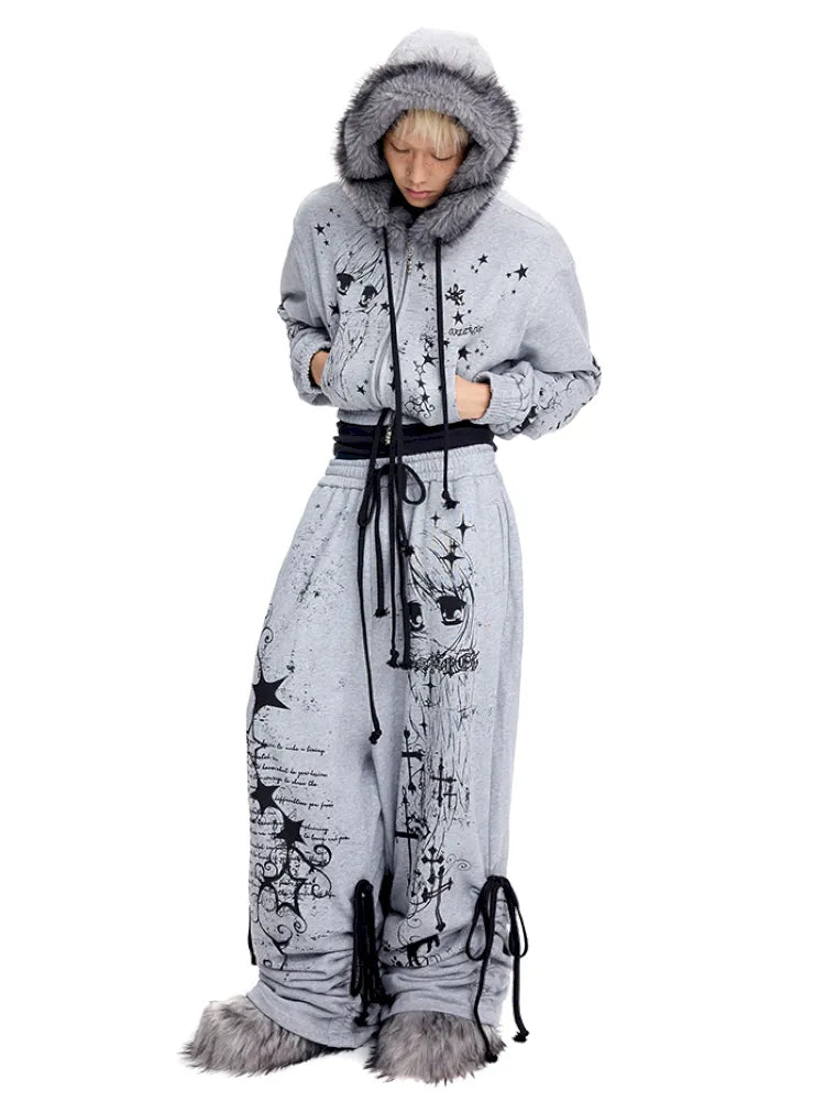 Angel Girl Doodle Print Short Hoodie【s0000014090】