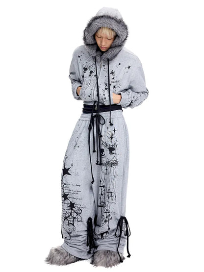 Angel Girl Doodle Print Short Hoodie【s0000014090】