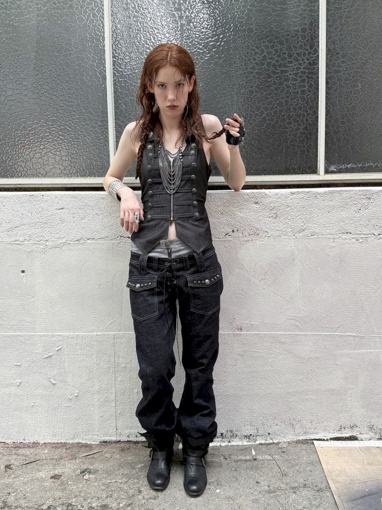 Slim-fit Waist-cinching Zipper Lapel Vest【s0000012707】