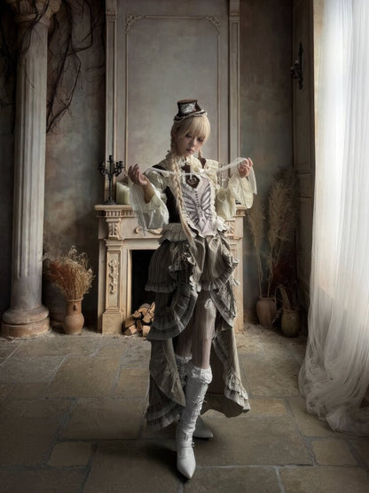 Stripe Lace Drawstring Cake Skirt【s0000015618】