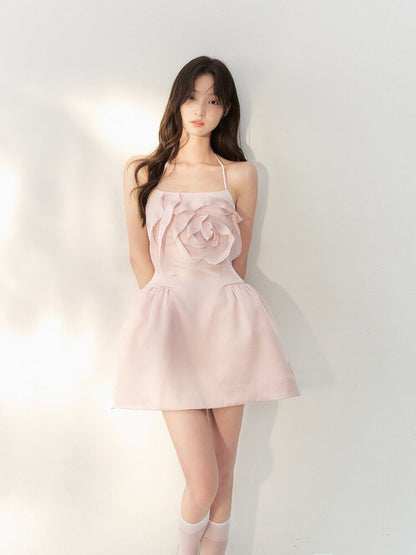 Satin Rose Halter Puffy Dress【s0000016876】