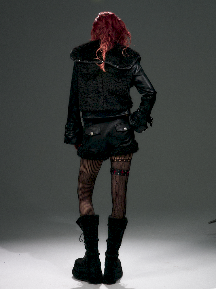 Rivet Fur Stitching Leather Coat【s0000015016】