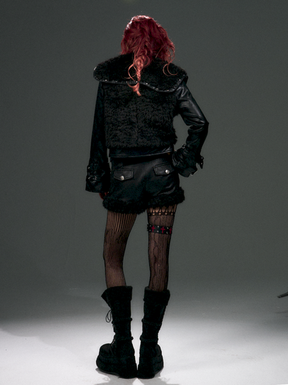 Rivet Fur Stitching Leather Coat【s0000015016】