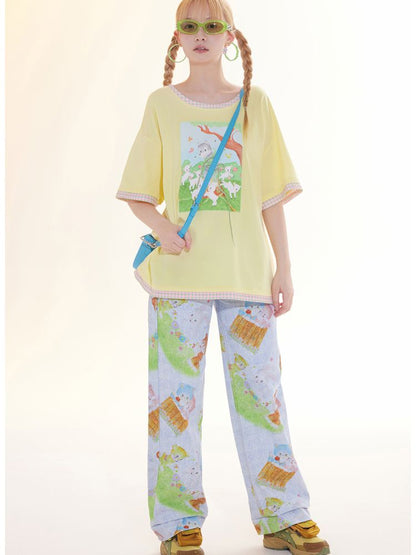 Childish Illustration Applique T-Shirt [S0000009781]