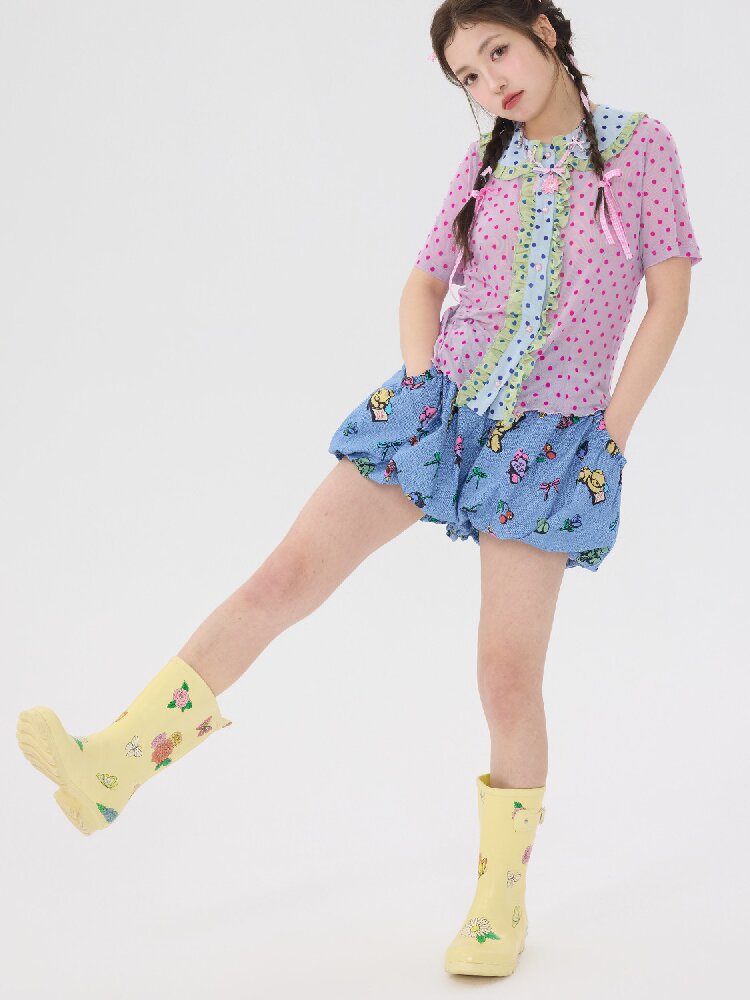 Denim Bear Printed Pumpkin Pants【s0000016706】