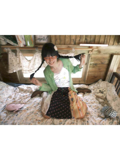 Colorful printed lace trim tank top【s0000012772】