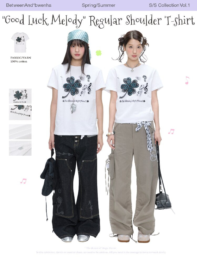 White Melody Shoulder Sleeve T-Shirt【s0000016381】