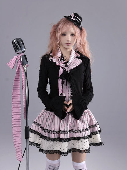 Striped Black Sweet Suit Collar Jsk【s0000016222】