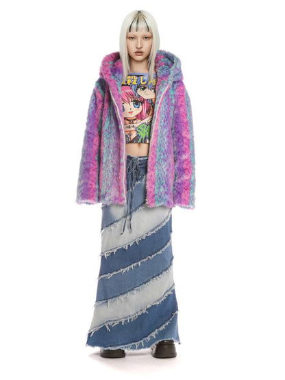 Colorful Leopard Print Plush Fur Hooded Jacket【s0000014908】