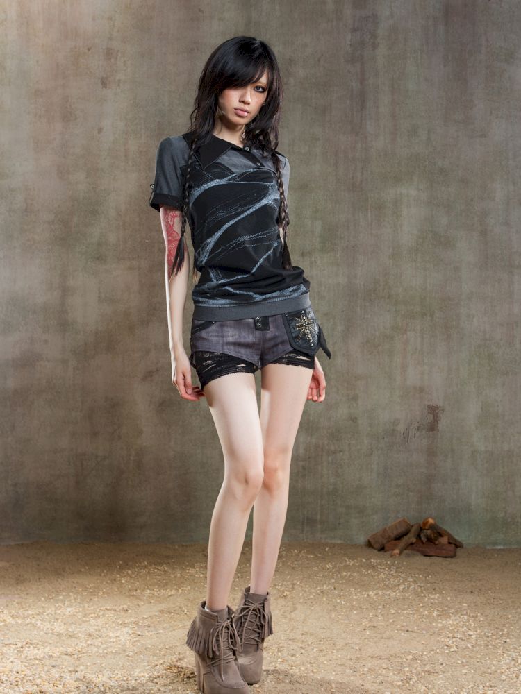 Lapel Short Sleeve Backless t-shirt【s0000012646】