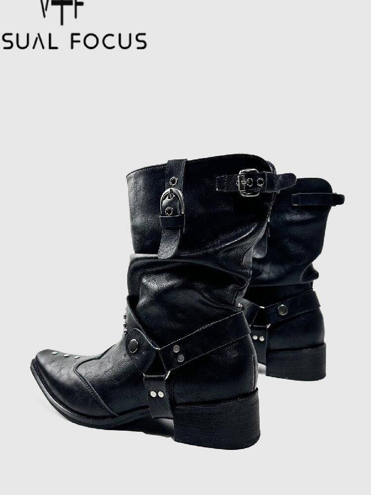 Studded Pointed Chelsea Punk Boots【s0000015719】