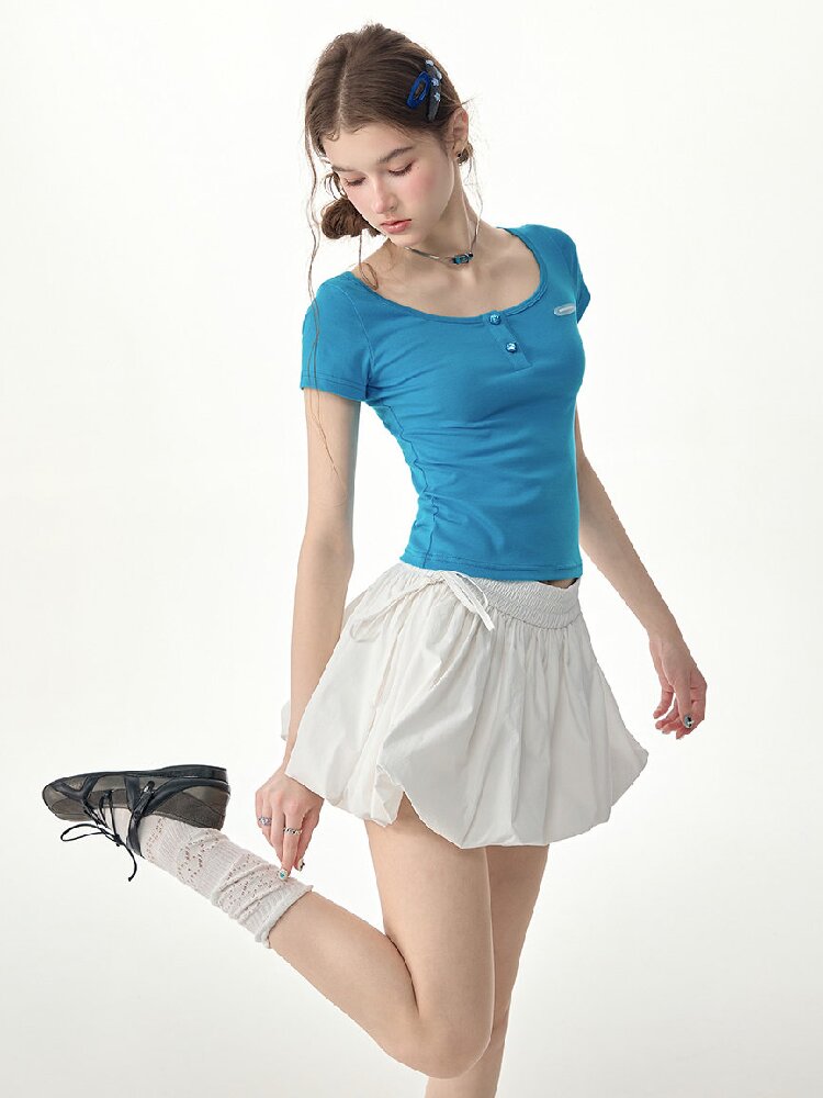 Blues Sweetheart U Neck Short T Shirt【s0000017258】