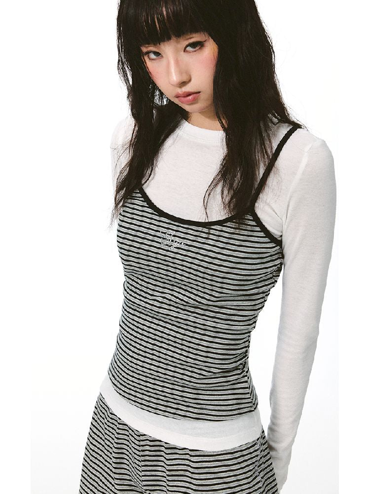 한국 스트라이프 컬러 충돌 멜빵 [S000011419]