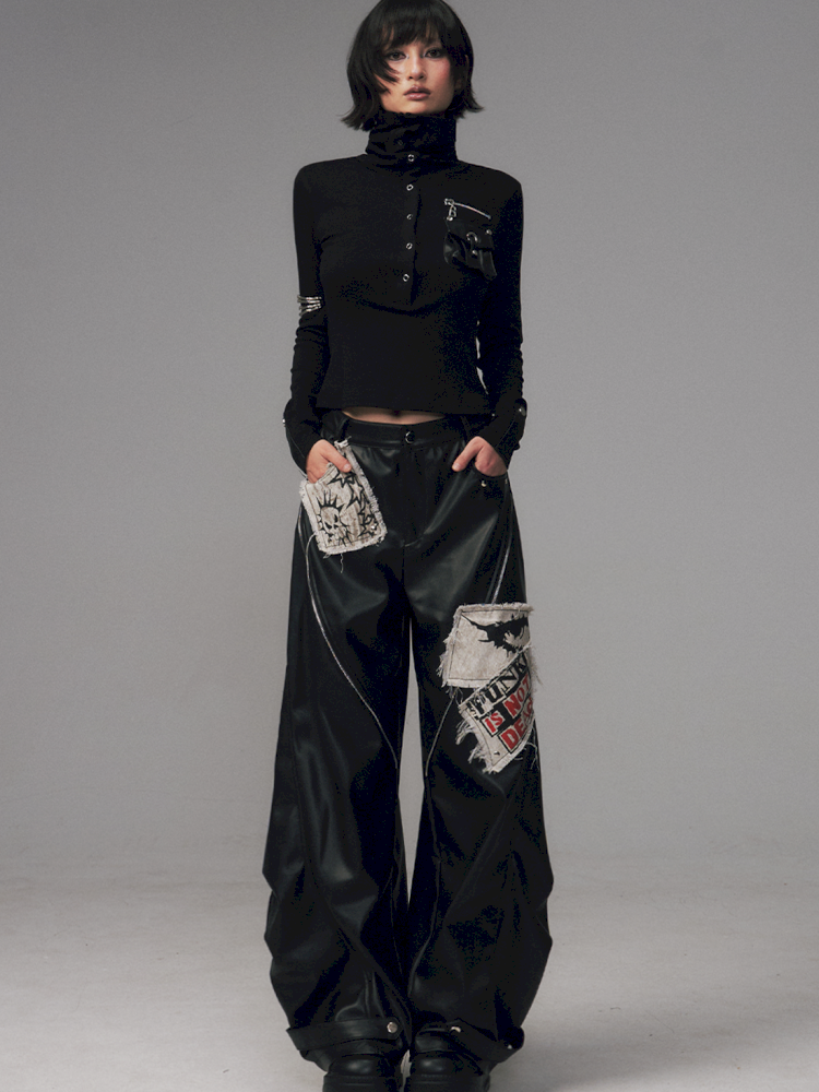 Studded Loose Curved-Leg Pants【s0000014455】