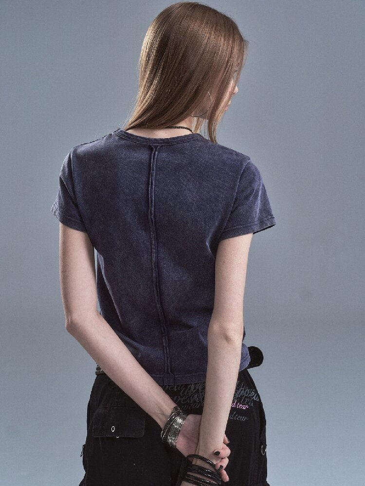 Old Bass Print Raw Edge T-shirt【s0000016898】