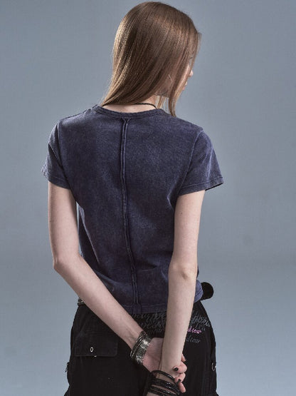 Old Bass Print Raw Edge T-shirt【s0000016898】