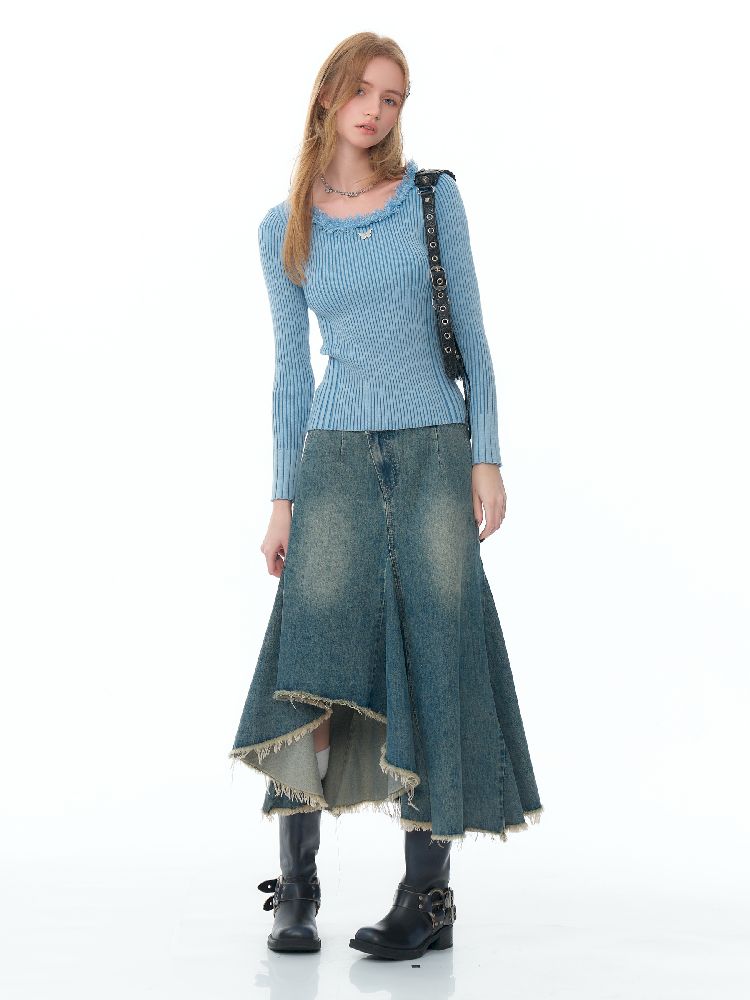 Round neck Tassel Trim Knit Bottom Shirt【s0000011502】