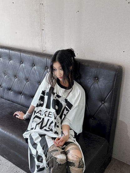 Cropped Oversize Baseball Short Sleeve Wide Shoulder T-Shirt【s0000009569】