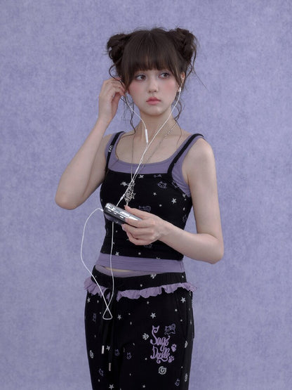Black Purple Print Hollow Camisole【s0000016648】