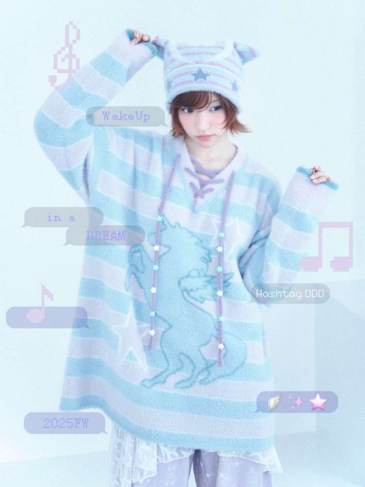 Dream Core Ghost Horse Knit V-Neck【s0000014687】