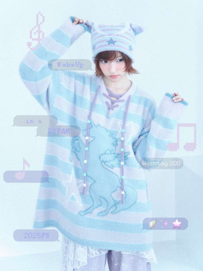 Dream Core Ghost Horse Knit V-Neck【s0000014687】