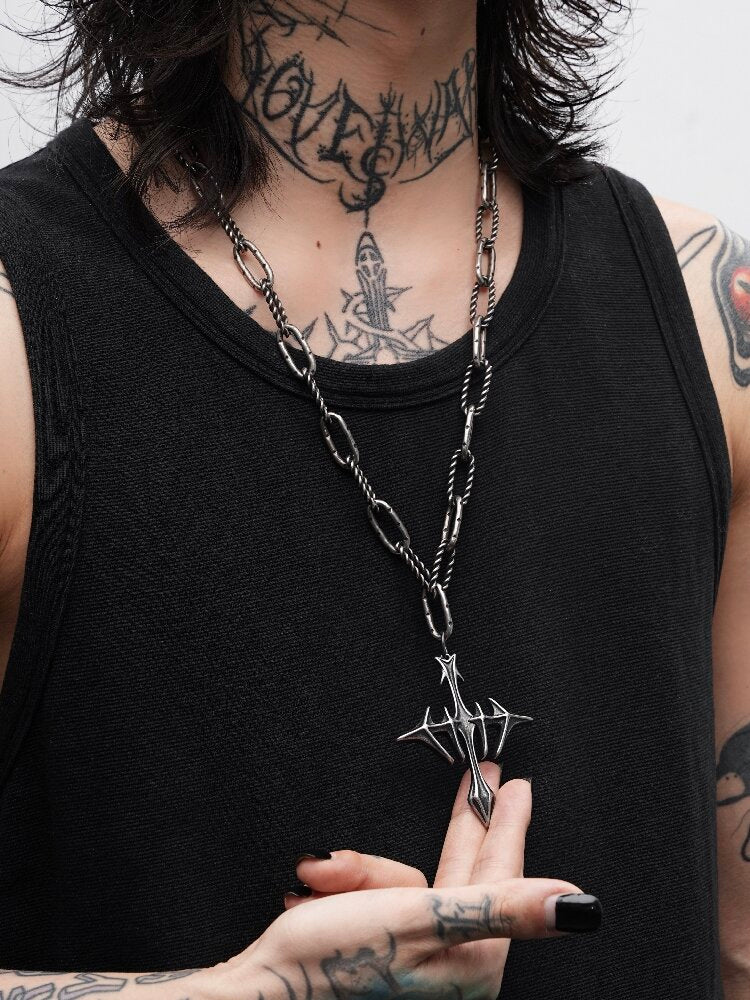 Castle Yin-Yang Lock Cross Necklace【s0000018990】