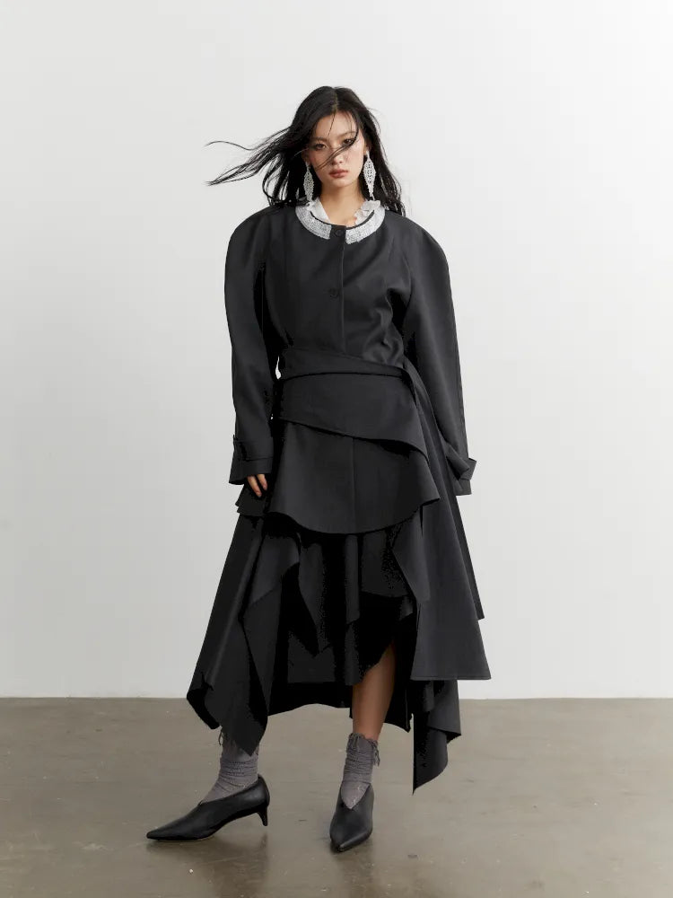 Ruffled Silhouette Gray Blazer Jacket【s0000014038】