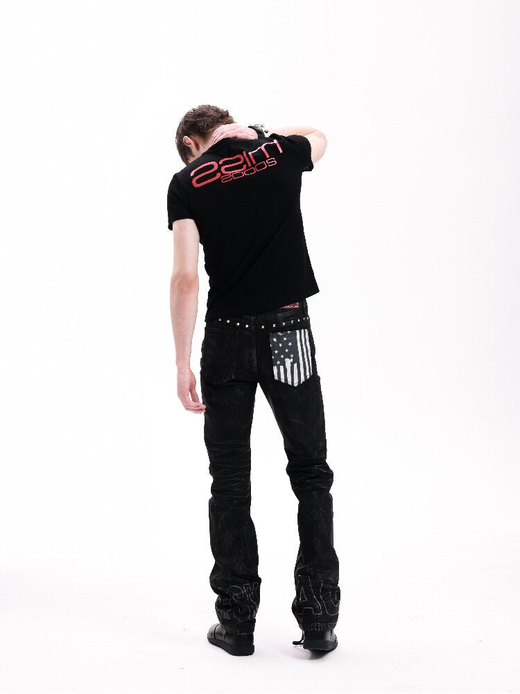 Red Rhinestone Embroidered Polo Tee【s0000018291】