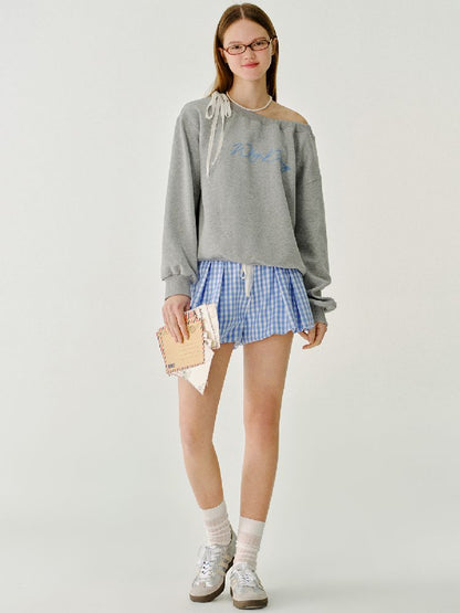 Lace Ribbon Sweatshirt Raglan Top【s0000011980】