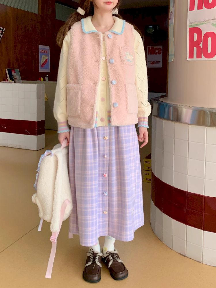 Purple Pink Plaid Peplum A-line Skirt【s0000005256】