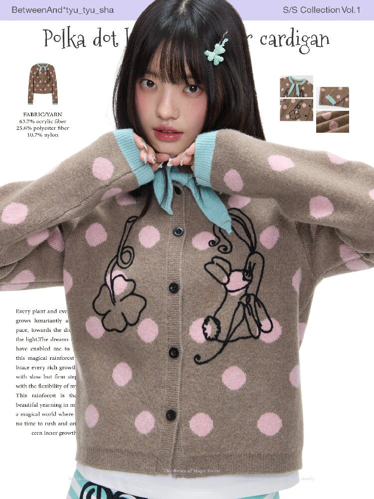 Contrasting Bow Polka Dot Sweater【s0000016382】