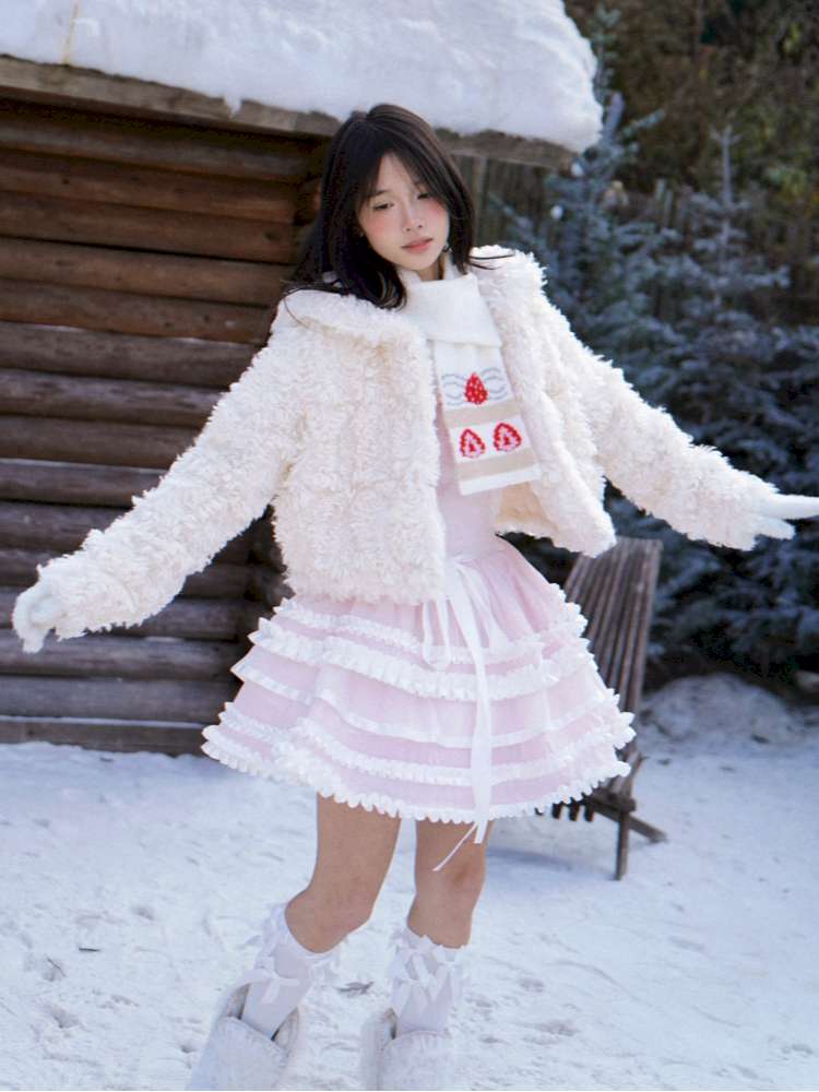 Strawberry Cake Jacquard Knit Scarf【s0000014943】