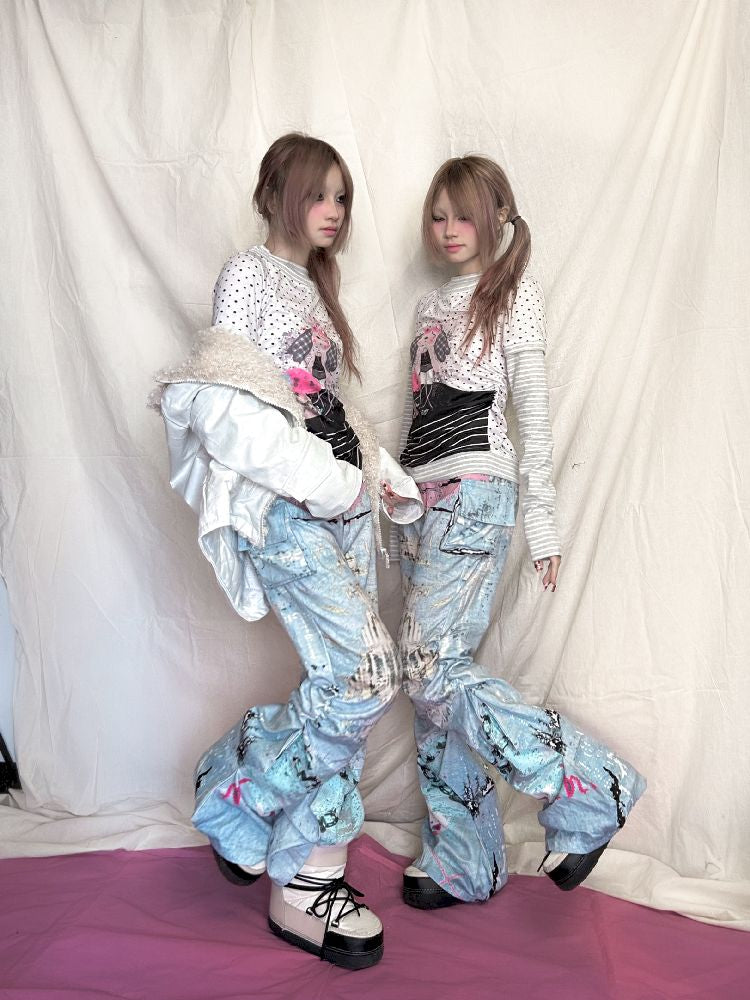 Graffiti Pleated Hottie Low Rise Pants【s0000011946】