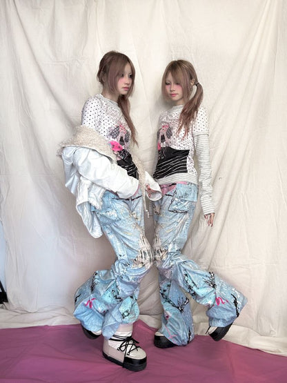 Graffiti Pleated Hottie Low Rise Pants【s0000011946】