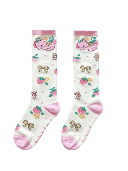 Strawberry Cat Cotton Mid Calf Socks【s0000017506】
