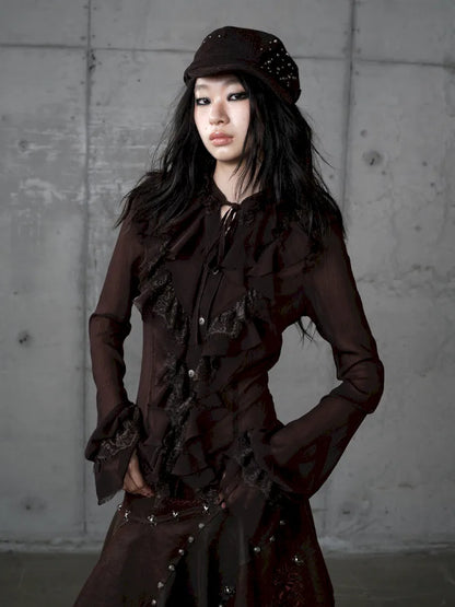 Court-Style Lace Chiffon Shirt【s0000013948】