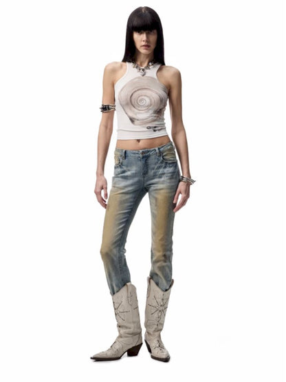 Floral Printing Hot Rhinestone Work Vest【s0000012406】