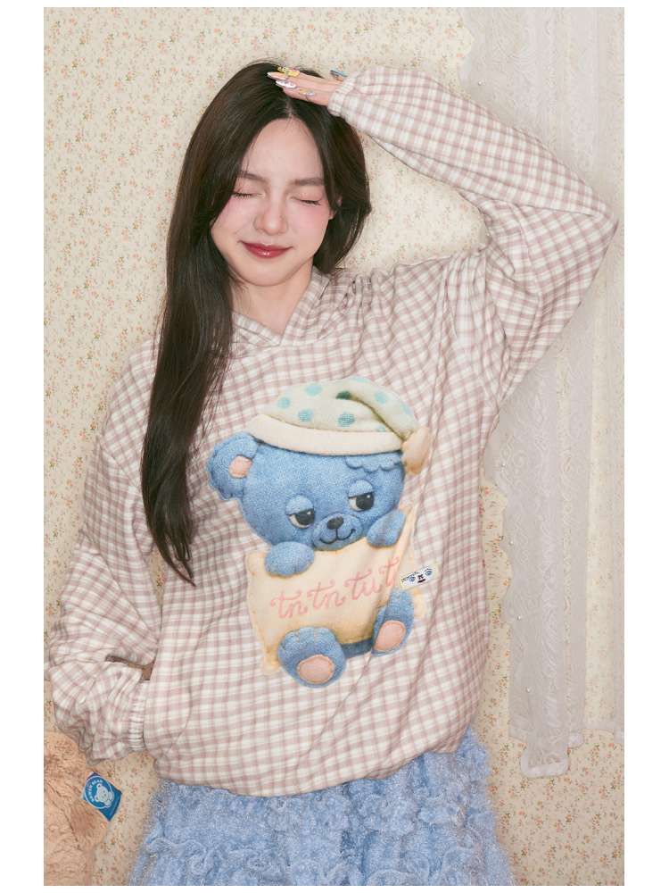 Sleep Bear Suede Hooded Sweatshirt【s0000014509】