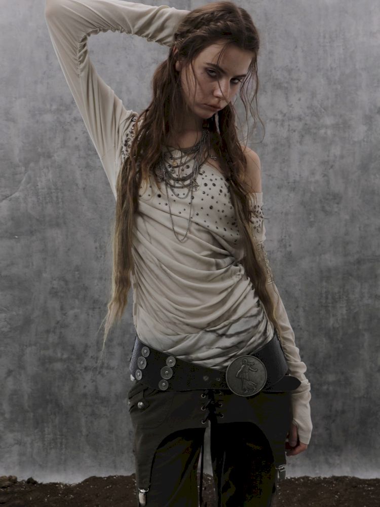 Embellished Vintage Print Base Layer Top【s0000013901】