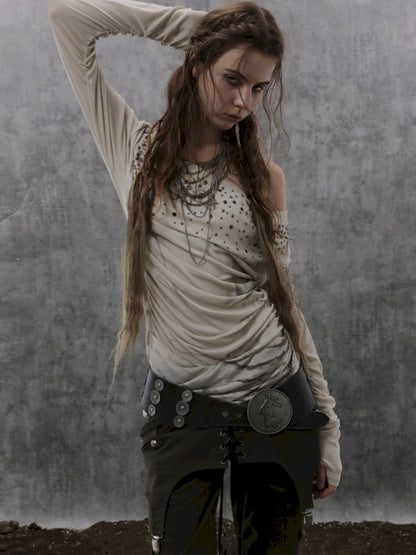 Embellished Vintage Print Base Layer Top【s0000013901】